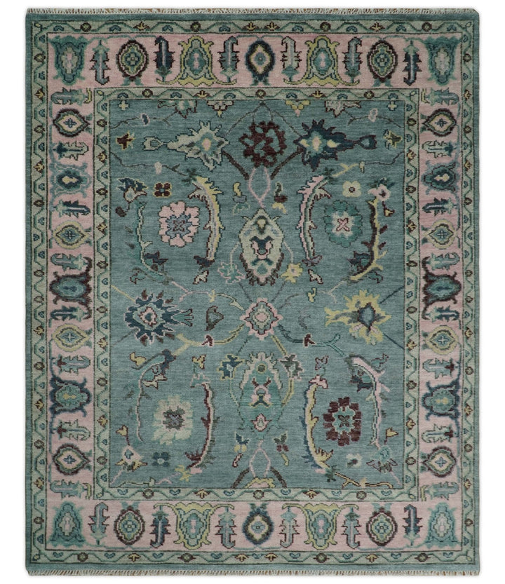 8x10 Hand Knotted Blue Green and Pink Traditional Persian Vintage Wool Rug | TRDCP771810 - The Rug Decor