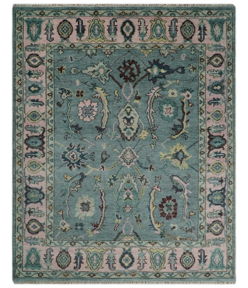 8x10 Hand Knotted Blue Green and Pink Traditional Persian Vintage Wool Rug | TRDCP771810 - The Rug Decor