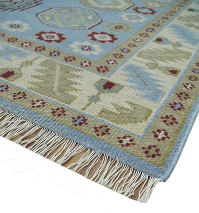 8x10 Hand Knotted Blue, Ivory, Beige and Rust Traditional Persian Oushak Wool Rug | AC8810 - The Rug Decor