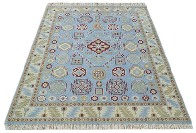 8x10 Hand Knotted Blue, Ivory, Beige and Rust Traditional Persian Oushak Wool Rug | AC8810 - The Rug Decor