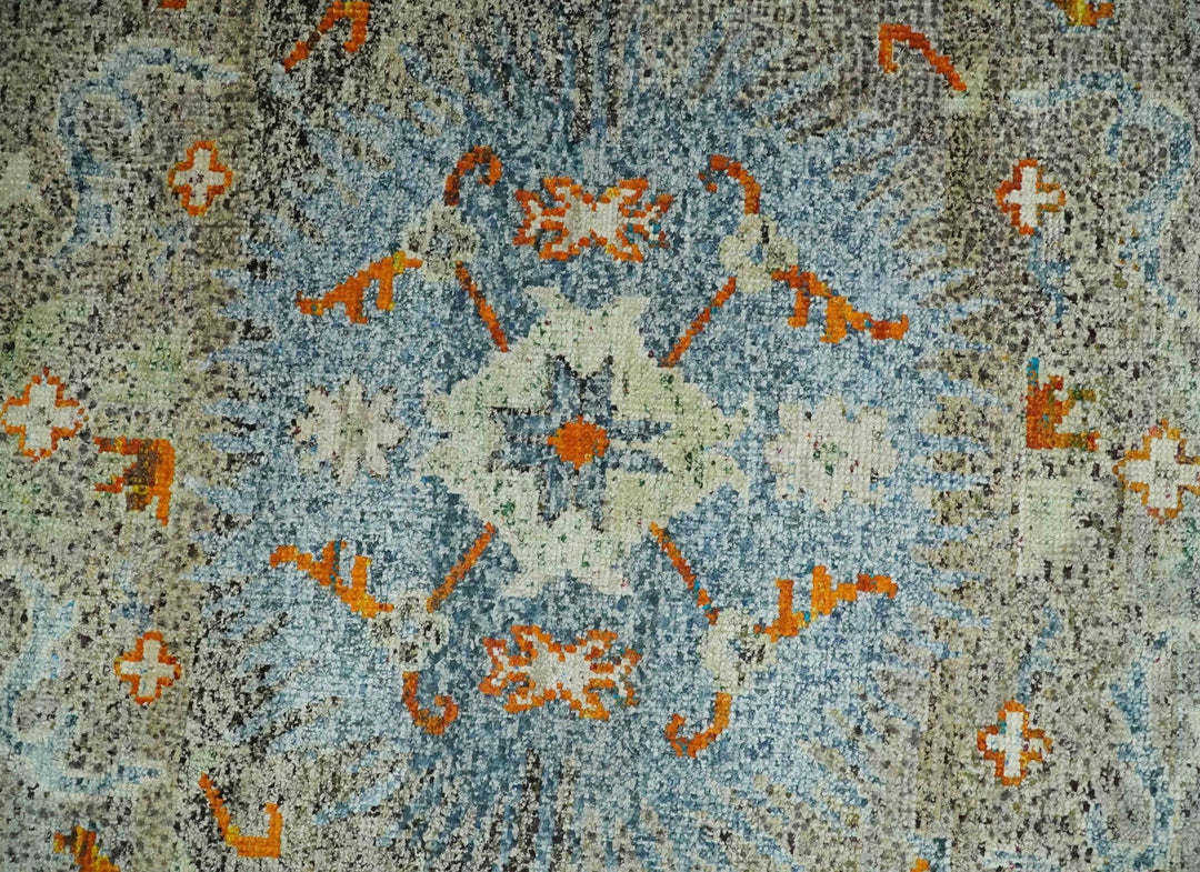 8x10 Hand Knotted Blue, Silver and Beige Antique Persian Style Contemporary Recycled Silk Area Rug | OP30 - The Rug Decor