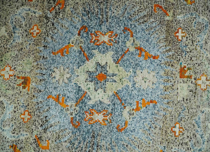 8x10 Hand Knotted Blue, Silver and Beige Antique Persian Style Contemporary Recycled Silk Area Rug | OP30 - The Rug Decor