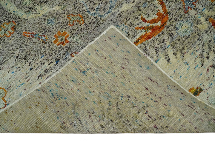 8x10 Hand Knotted Blue, Silver and Beige Antique Persian Style Contemporary Recycled Silk Area Rug | OP30 - The Rug Decor