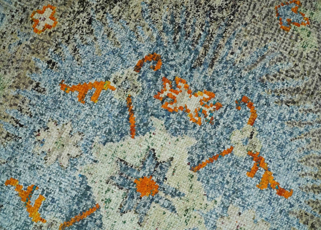 8x10 Hand Knotted Blue, Silver and Beige Antique Persian Style Contemporary Recycled Silk Area Rug | OP30 - The Rug Decor
