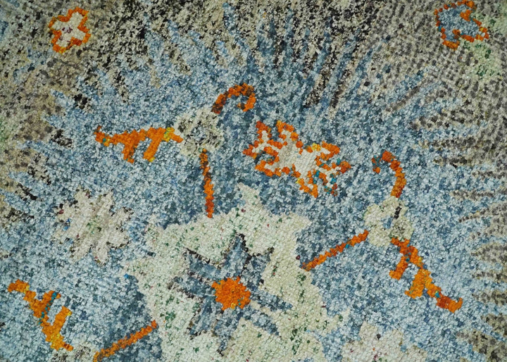 8x10 Hand Knotted Blue, Silver and Beige Antique Persian Style Contemporary Recycled Silk Area Rug | OP30 - The Rug Decor