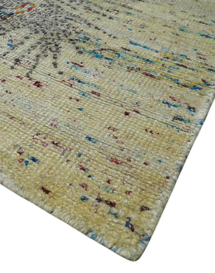 8x10 Hand Knotted Blue, Silver and Beige Antique Persian Style Contemporary Recycled Silk Area Rug | OP30 - The Rug Decor