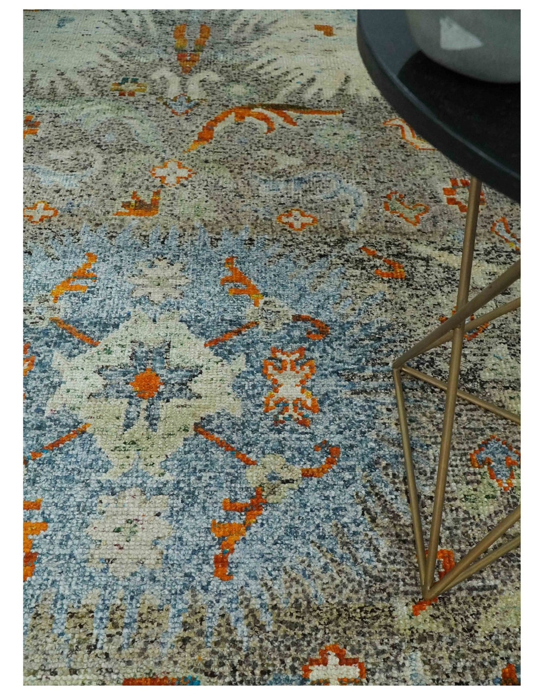 8x10 Hand Knotted Blue, Silver and Beige Antique Persian Style Contemporary Recycled Silk Area Rug | OP30 - The Rug Decor