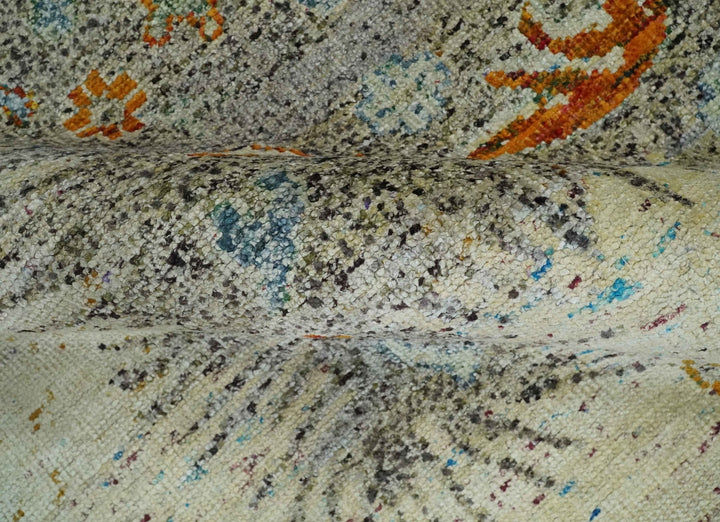 8x10 Hand Knotted Blue, Silver and Beige Antique Persian Style Contemporary Recycled Silk Area Rug | OP30 - The Rug Decor