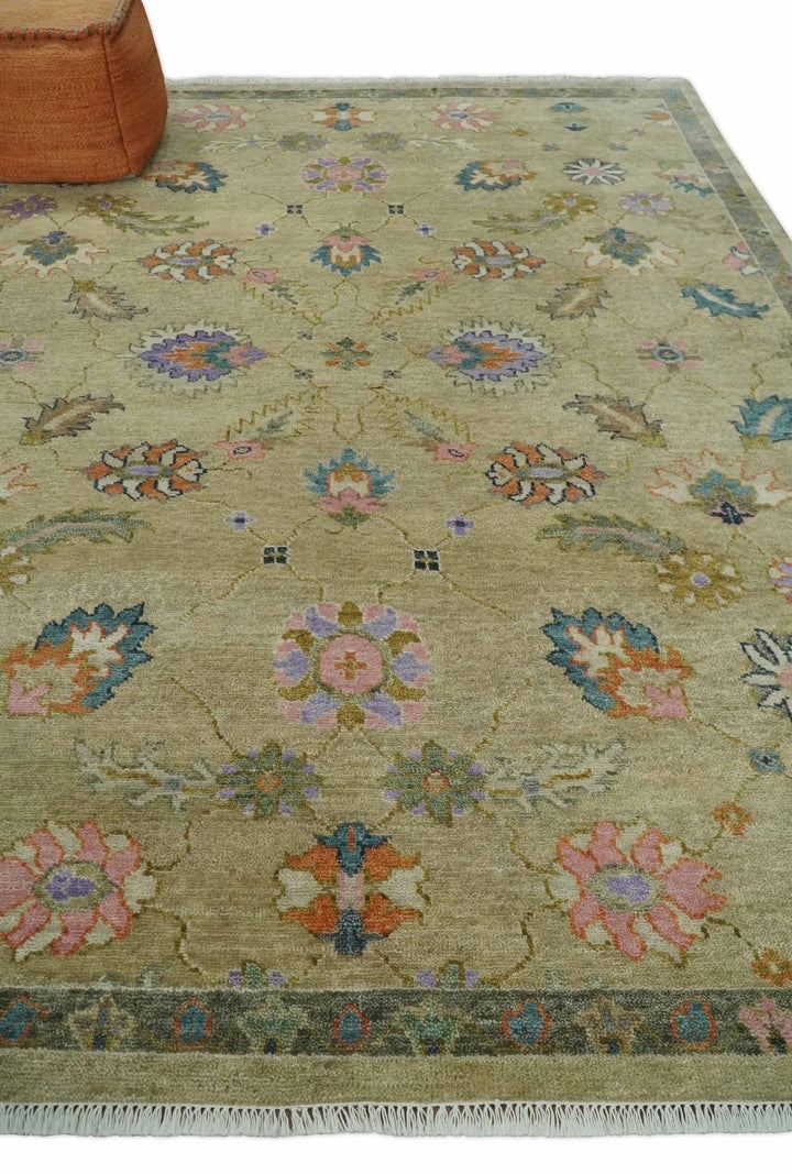 8x10 Hand Knotted Brown and Olive Traditional Vintage Persian Oushak Antique Wool Rug | TRDCP962810 - The Rug Decor