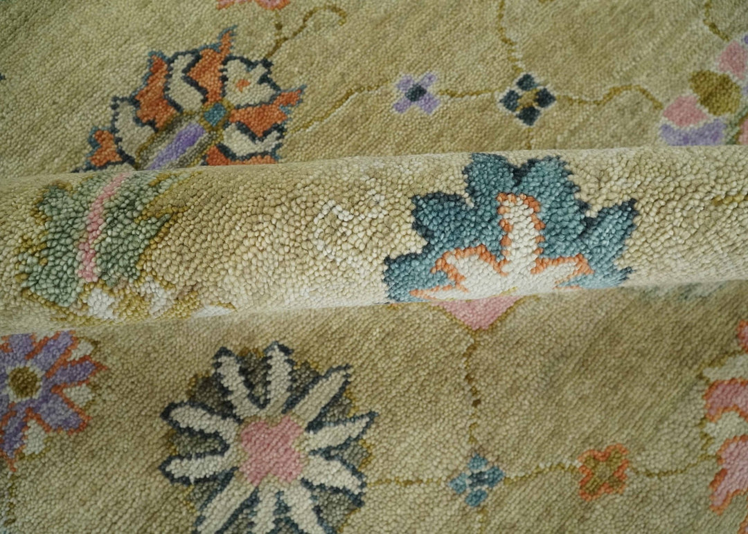 8x10 Hand Knotted Brown and Olive Traditional Vintage Persian Oushak Antique Wool Rug | TRDCP962810 - The Rug Decor