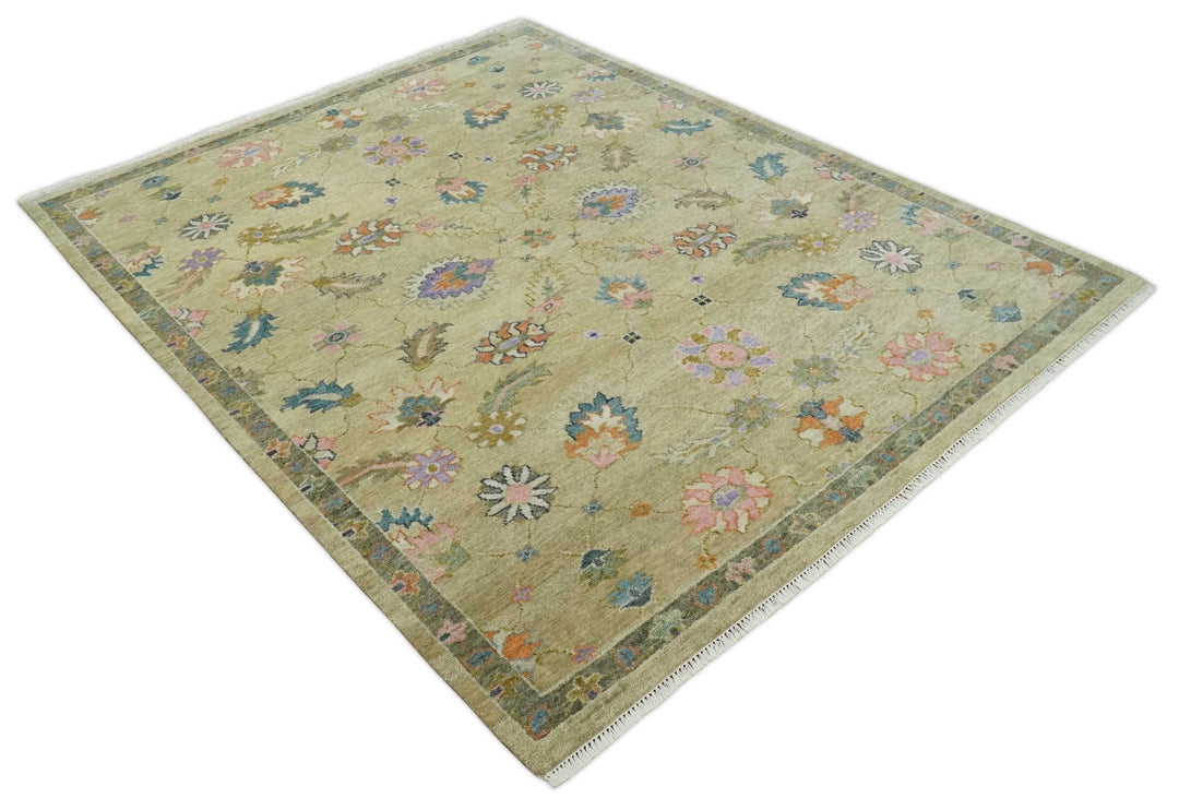 8x10 Hand Knotted Brown and Olive Traditional Vintage Persian Oushak Antique Wool Rug | TRDCP962810 - The Rug Decor