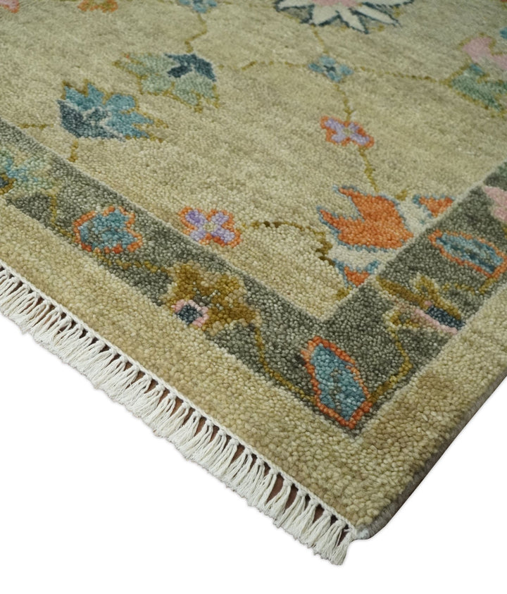 8x10 Hand Knotted Brown and Olive Traditional Vintage Persian Oushak Antique Wool Rug | TRDCP962810 - The Rug Decor