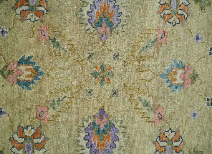 8x10 Hand Knotted Brown and Olive Traditional Vintage Persian Oushak Antique Wool Rug | TRDCP962810 - The Rug Decor