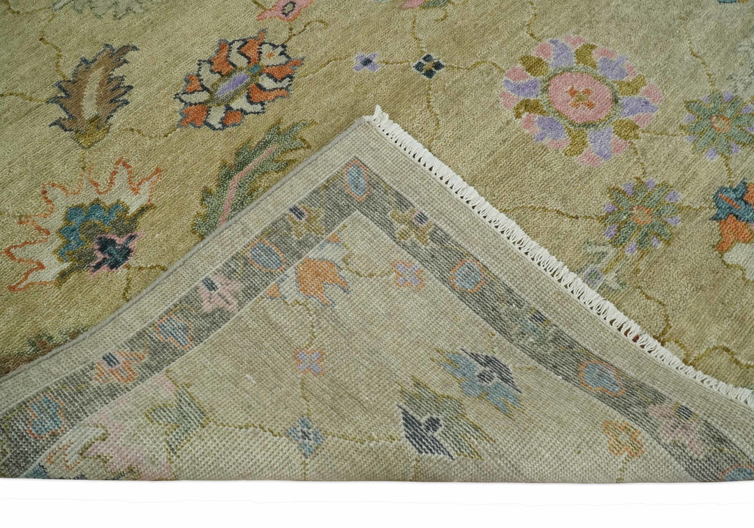 8x10 Hand Knotted Brown and Olive Traditional Vintage Persian Oushak Antique Wool Rug | TRDCP962810 - The Rug Decor
