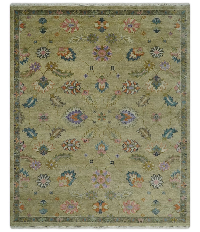 8x10 Hand Knotted Brown and Olive Traditional Vintage Persian Oushak Antique Wool Rug | TRDCP962810 - The Rug Decor