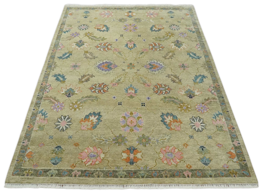 8x10 Hand Knotted Brown and Olive Traditional Vintage Persian Oushak Antique Wool Rug | TRDCP962810 - The Rug Decor