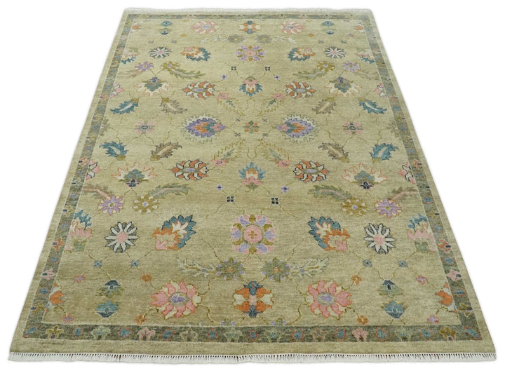8x10 Hand Knotted Brown and Olive Traditional Vintage Persian Oushak Antique Wool Rug | TRDCP962810 - The Rug Decor