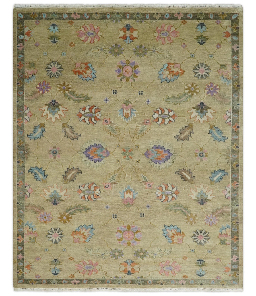 8x10 Hand Knotted Brown and Olive Traditional Vintage Persian Oushak Antique Wool Rug | TRDCP965810 - The Rug Decor