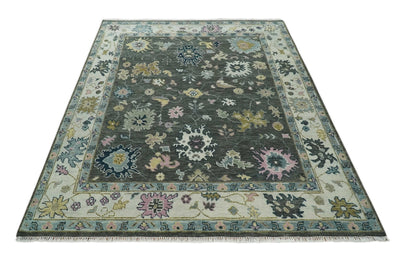 8x10 Hand Knotted Charcoal and Ivory Traditional Vintage Antique Persian Wool Rug | TRDCP891810 - The Rug Decor
