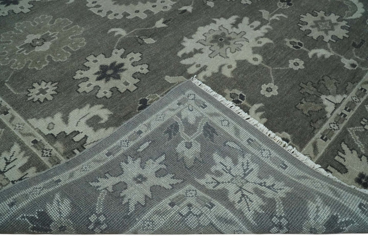8x10 Hand Knotted Charcoal and Silver Traditional Oushak Wool Rug - The Rug Decor