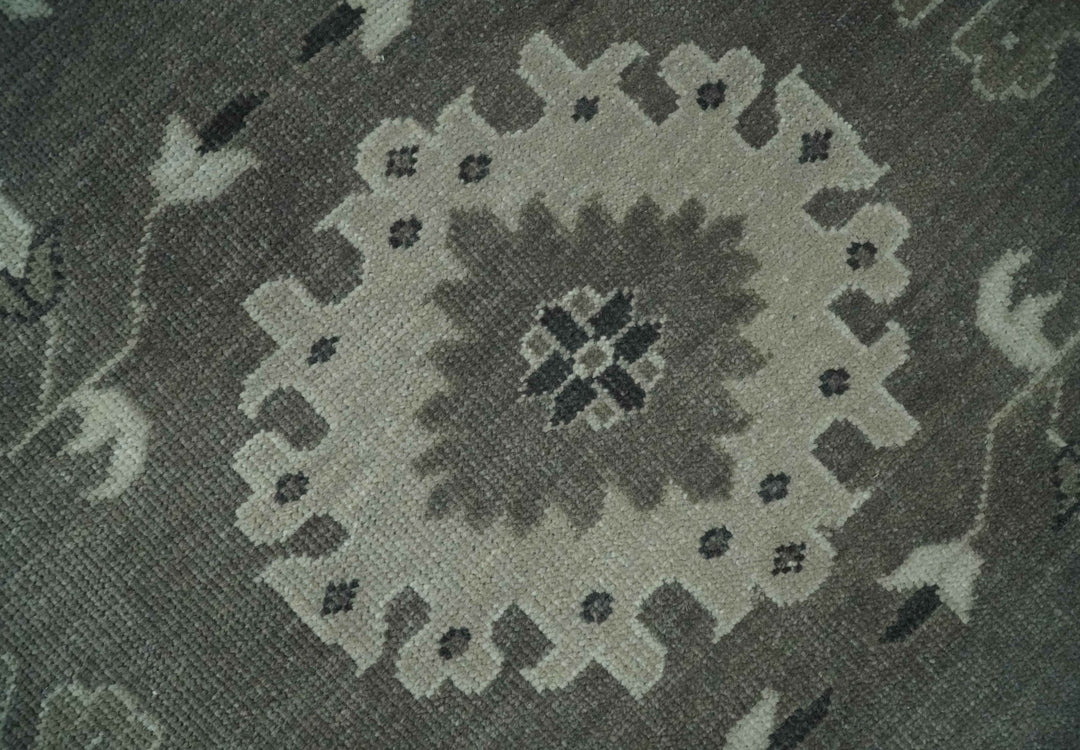8x10 Hand Knotted Charcoal and Silver Traditional Oushak Wool Rug - The Rug Decor