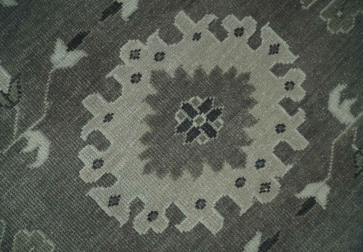 8x10 Hand Knotted Charcoal and Silver Traditional Oushak Wool Rug - The Rug Decor