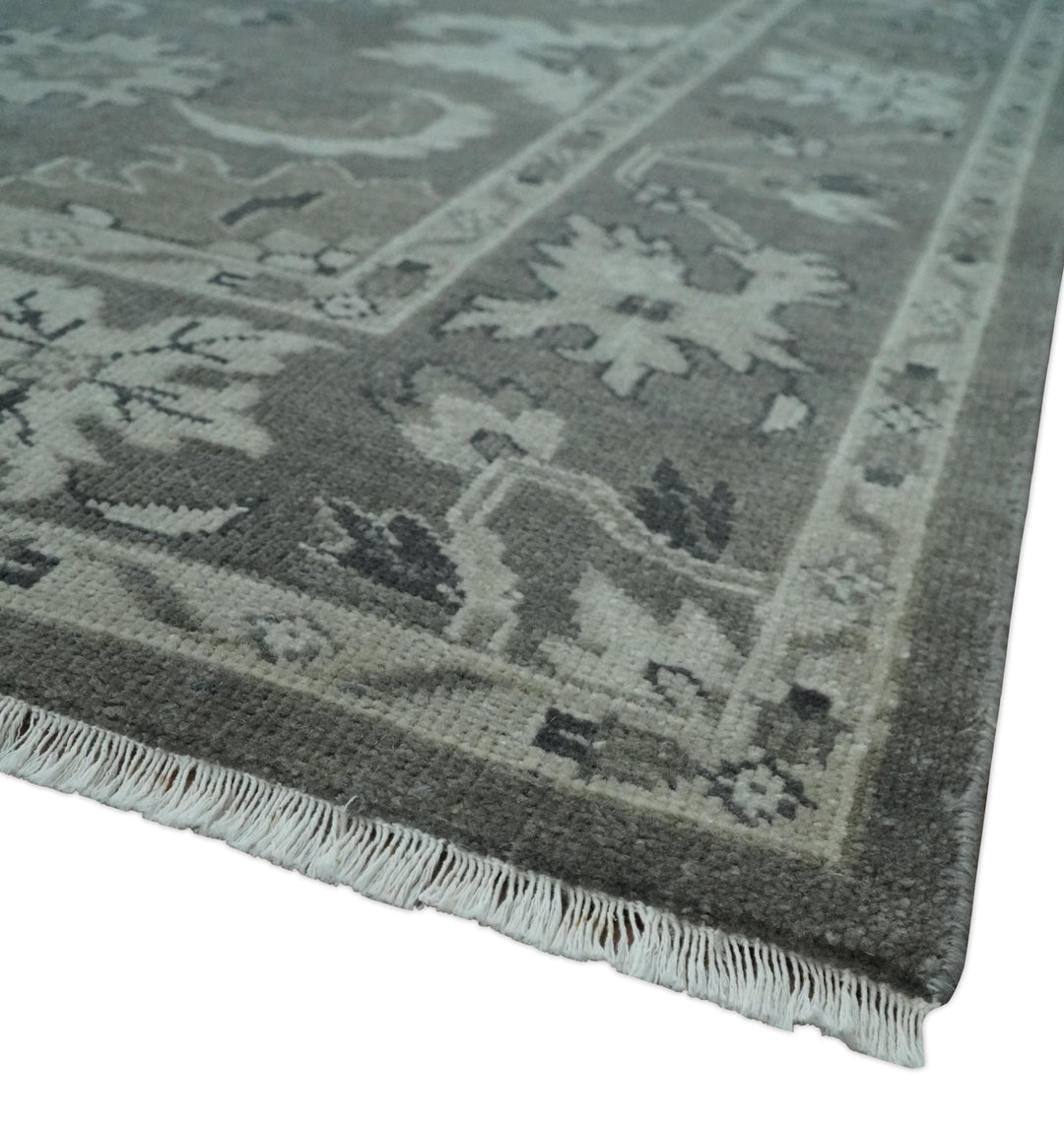 8x10 Hand Knotted Charcoal and Silver Traditional Oushak Wool Rug - The Rug Decor