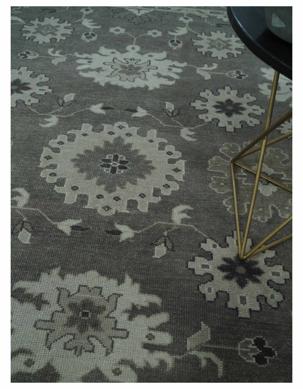 8x10 Hand Knotted Charcoal and Silver Traditional Oushak Wool Rug - The Rug Decor