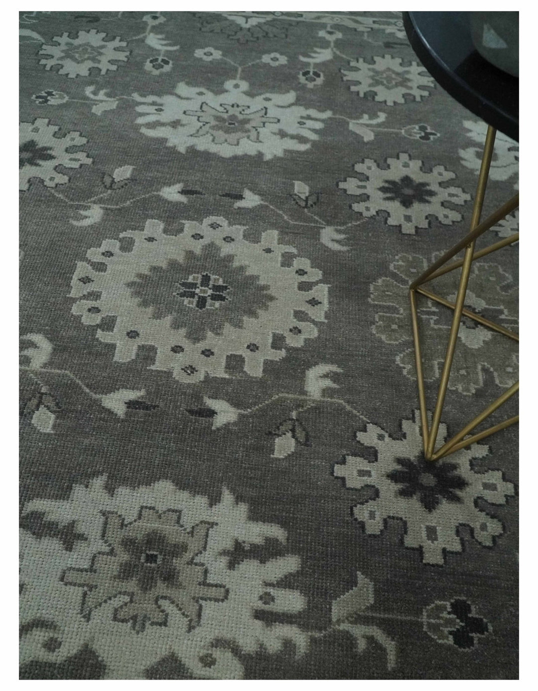 8x10 Hand Knotted Charcoal and Silver Traditional Oushak Wool Rug - The Rug Decor