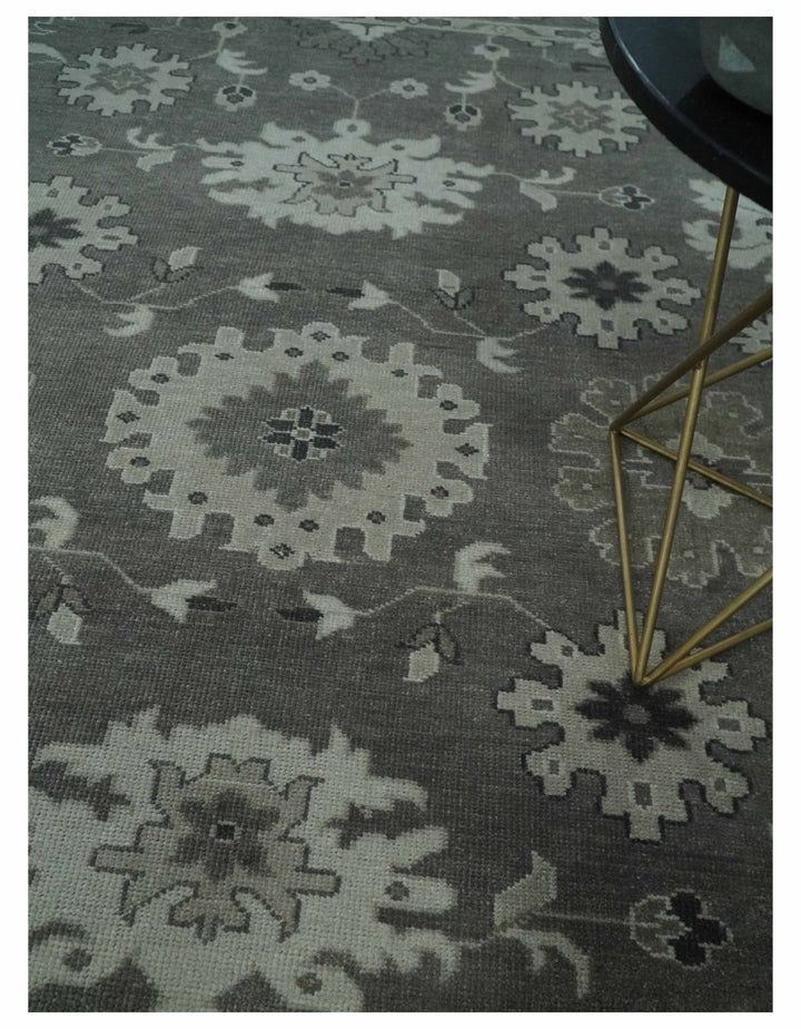 8x10 Hand Knotted Charcoal and Silver Traditional Oushak Wool Rug - The Rug Decor