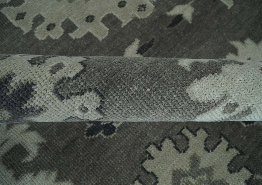8x10 Hand Knotted Charcoal and Silver Traditional Oushak Wool Rug - The Rug Decor