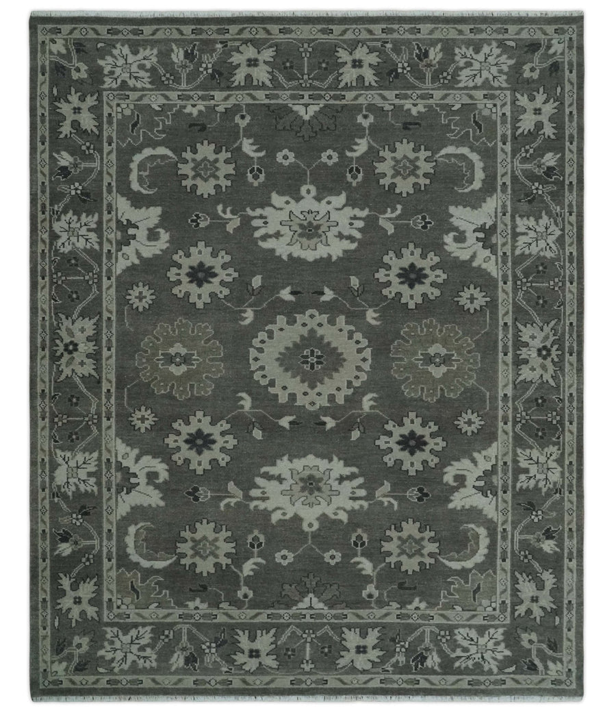 8x10 Hand Knotted Charcoal and Silver Traditional Oushak Wool Rug - The Rug Decor