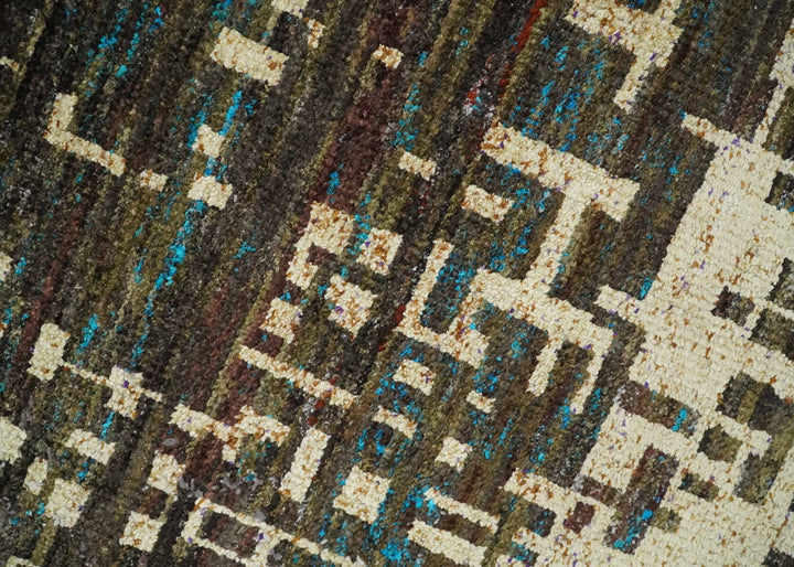 8x10 Hand Knotted Charcoal Beige Modern Abstract Contemporary Recycled Silk Area Rug | TRDOP1 - The Rug Decor