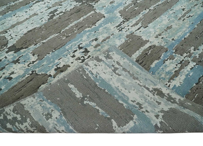 8x10 Hand Knotted Charcoal, Ivory and Aqua Modern Abstract Wool Area Rug - The Rug Decor