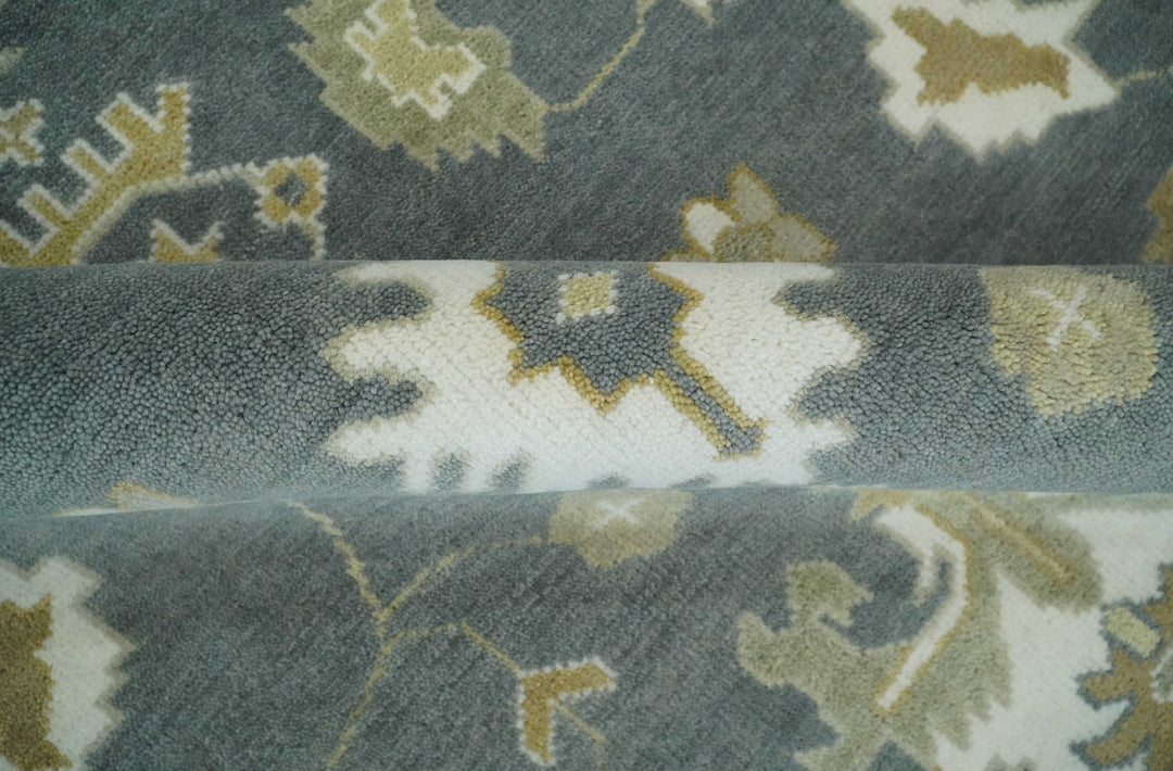 8x10 Hand Knotted Charcoal, Ivory and Beige Traditional Oriental Oushak Wool Rug - The Rug Decor