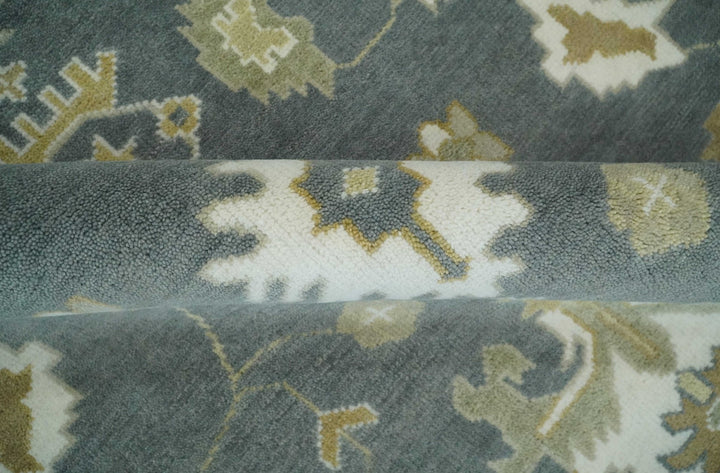 8x10 Hand Knotted Charcoal, Ivory and Beige Traditional Oriental Oushak Wool Rug - The Rug Decor