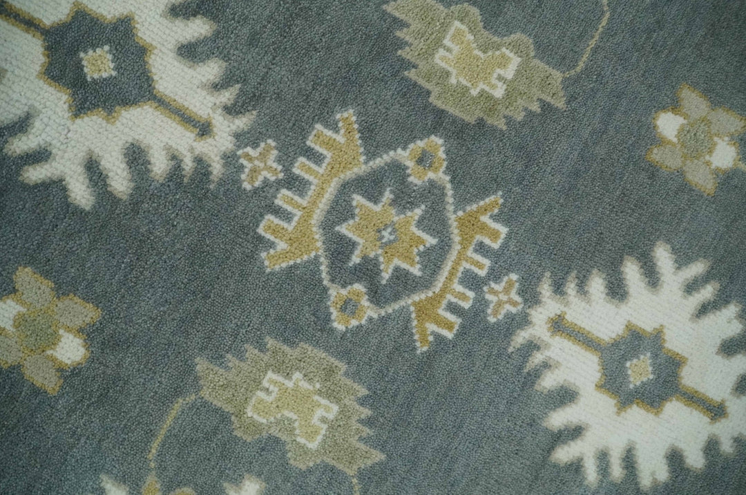 8x10 Hand Knotted Charcoal, Ivory and Beige Traditional Oriental Oushak Wool Rug - The Rug Decor