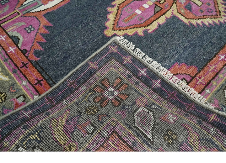 8x10 Hand Knotted Charcoal, Silver and Pink Traditional Wool Area Rug - The Rug Decor