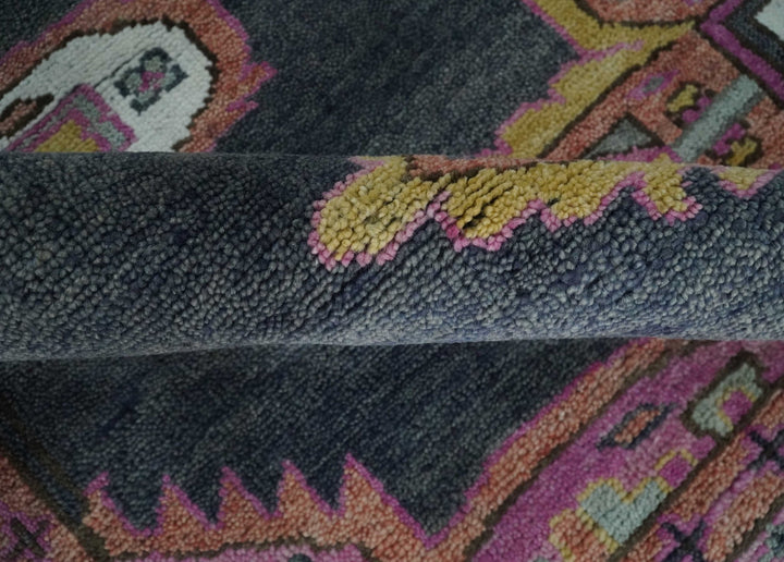 8x10 Hand Knotted Charcoal, Silver and Pink Traditional Wool Area Rug - The Rug Decor
