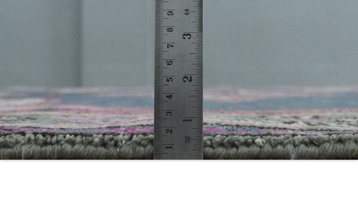 8x10 Hand Knotted Charcoal, Silver and Pink Traditional Wool Area Rug - The Rug Decor