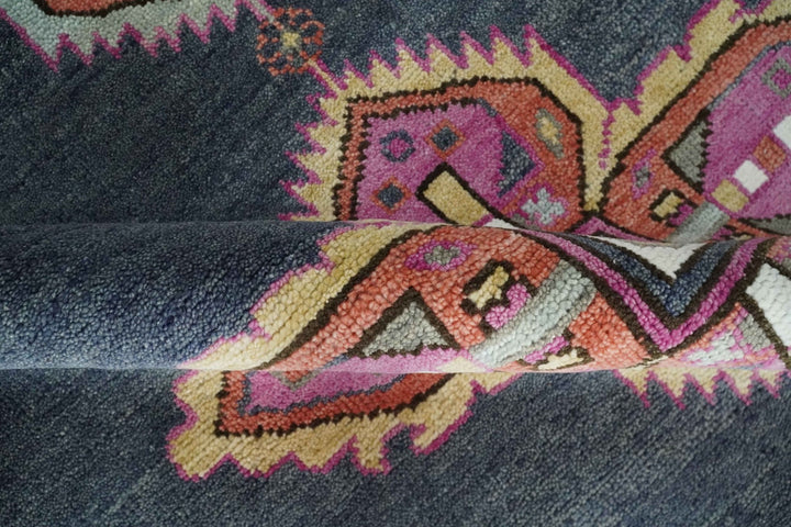 8x10 Hand Knotted Charcoal, Silver and Pink Traditional Wool Area Rug - The Rug Decor