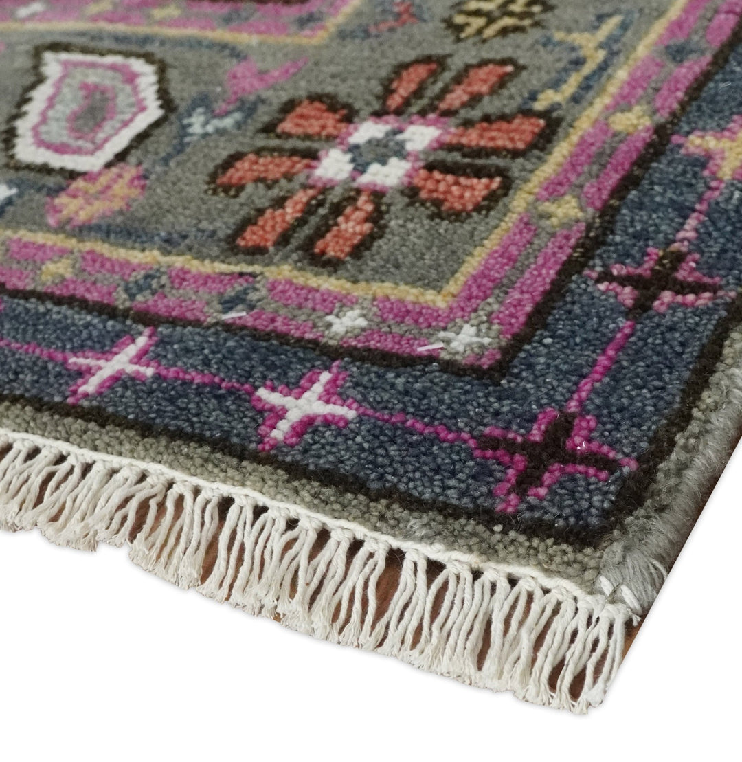 8x10 Hand Knotted Charcoal, Silver and Pink Traditional Wool Area Rug - The Rug Decor