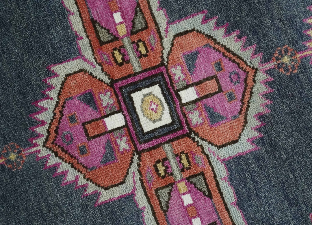 8x10 Hand Knotted Charcoal, Silver and Pink Traditional Wool Area Rug - The Rug Decor