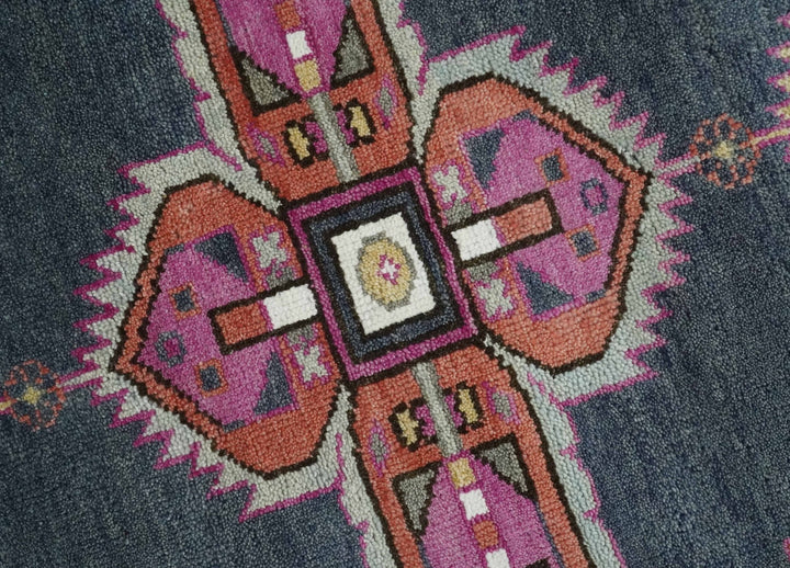 8x10 Hand Knotted Charcoal, Silver and Pink Traditional Wool Area Rug - The Rug Decor