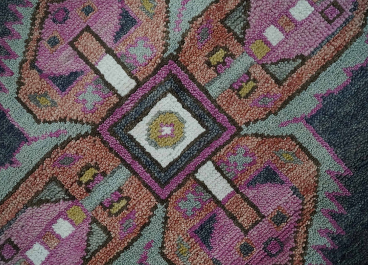 8x10 Hand Knotted Charcoal, Silver and Pink Traditional Wool Area Rug - The Rug Decor
