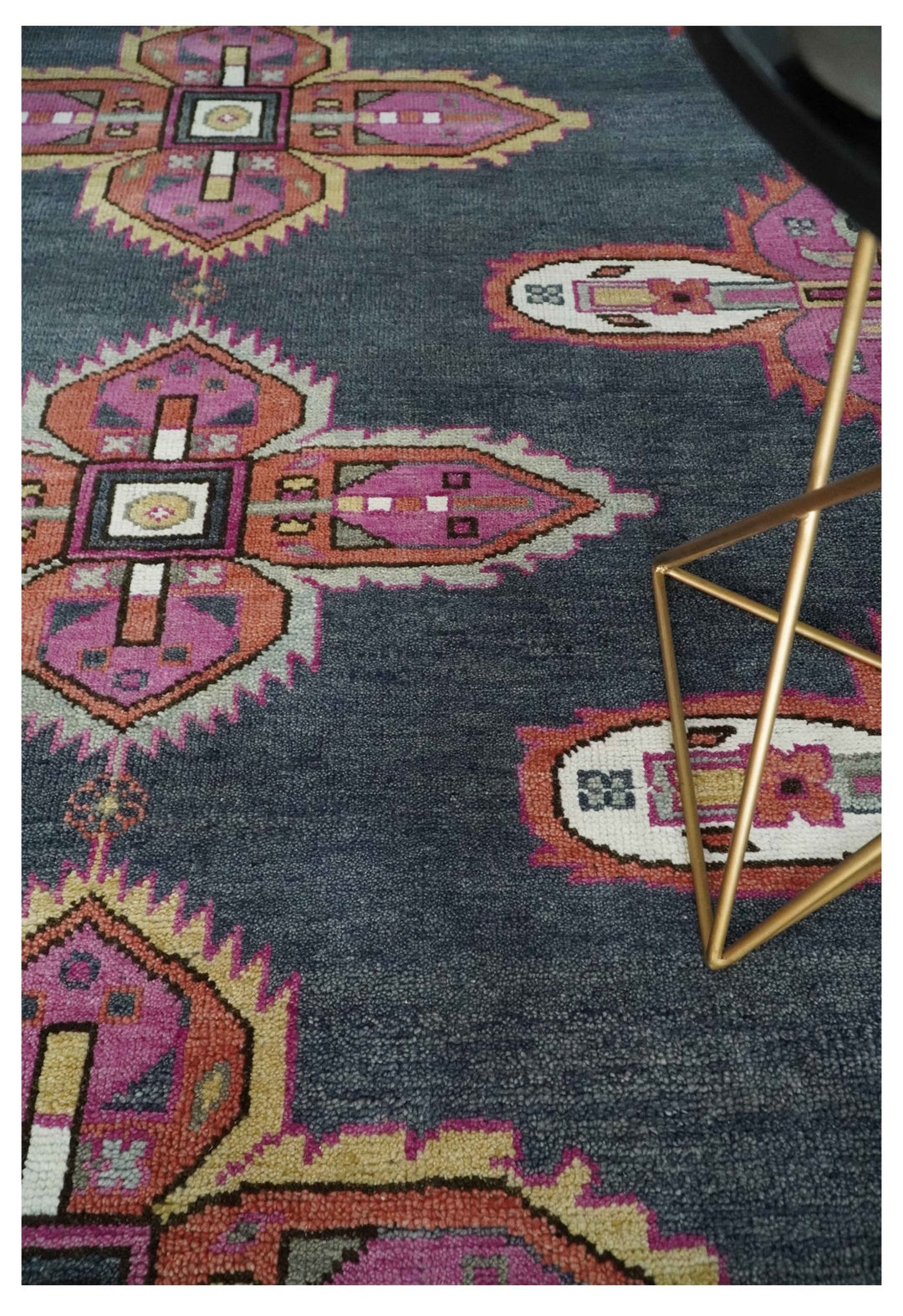 8x10 Hand Knotted Charcoal, Silver and Pink Traditional Wool Area Rug - The Rug Decor