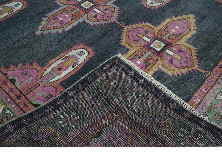 8x10 Hand Knotted Charcoal, Silver and Pink Traditional Wool Area Rug - The Rug Decor