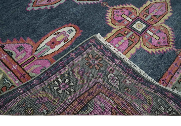 8x10 Hand Knotted Charcoal, Silver and Pink Traditional Wool Area Rug - The Rug Decor