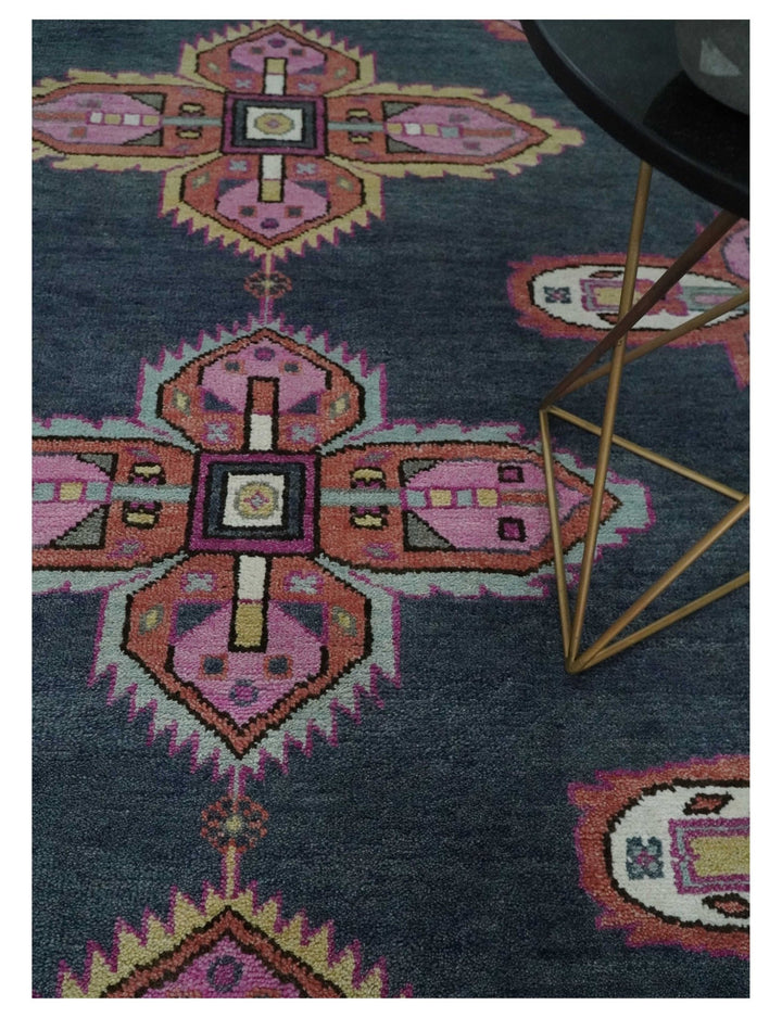 8x10 Hand Knotted Charcoal, Silver and Pink Traditional Wool Area Rug - The Rug Decor