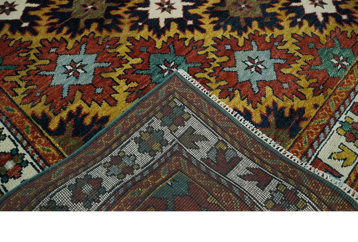 8x10 Hand Knotted Geometrical Rust, Black and Gold Floral Area Rug | TRDCP1368810 - The Rug Decor